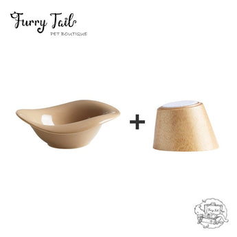 Ceramic Pet Cat Dog Bowl High Foot Anti-slip Tilted Wooden Base
