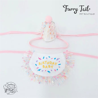 HBD Letters Pet Dog Cat Birthday Bandana Outfit Bib Set With Party Hat