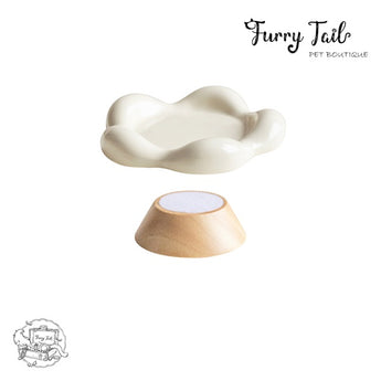 Floral Ceramic Pet Cat Dog Food Bowl Non-Slip Low Foot Wooden Stand